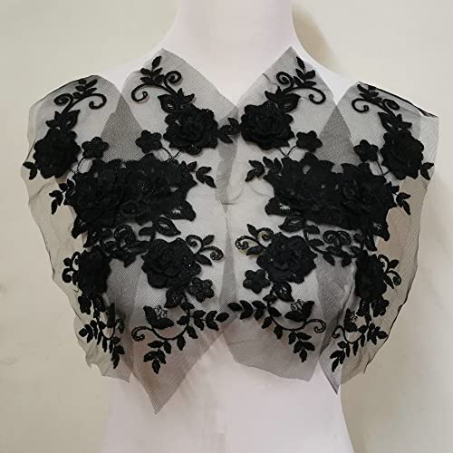 2 Pair 29x13cm Red/Pink/Purple/Sky Blue Wedding Dress Lace Shirt Accessories Embroidery Lace Garment Design DIY Accessories (Black) - color: black
