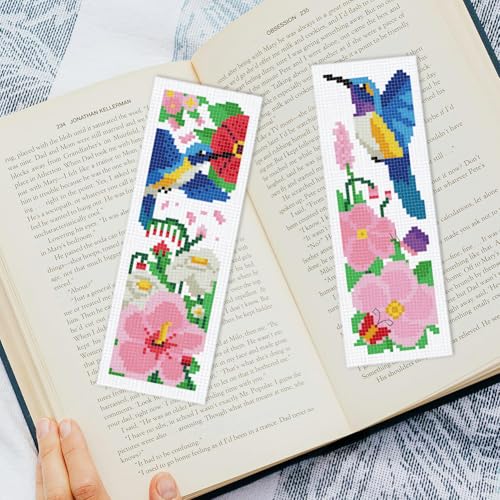 INFUNLY 6pcs Hummingbirds Cross Stitch Bookmark Kit for Adults Beginners Flowers DIY Cross Stitch Kits Pre-Printed Plants Stamped Embroidery Bookmark Kit with Instruction for Book Lovers Readers - style: Hummingbirds