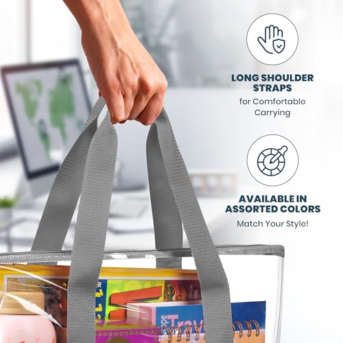 Handy Laundry Clear Tote Bag - Zipper Closure, Long Shoulder Strap, Fabric Trimming. - color: Grey