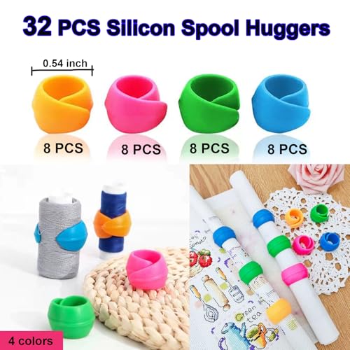 Doukey 282 PCS Sewing Supplies Thread Organizer Set Sewing Helpers, Include 100 Bobbin Thread Holders, 100 Sewing Bobbin Holder Clips, 32 Silicone Bobbin Holders Spool Huggers, 50 Sewing Clips