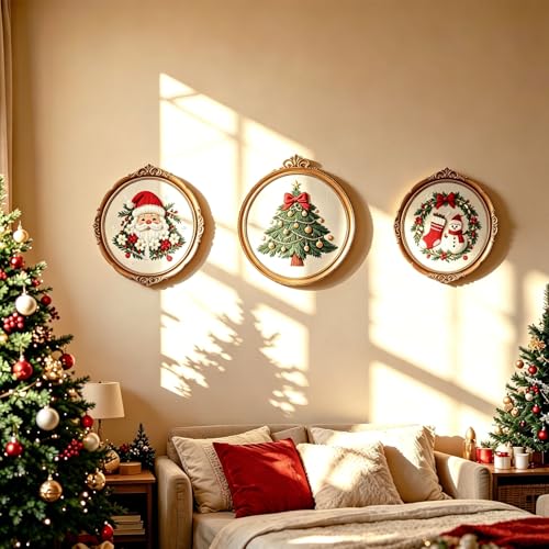 FONNUY Cute Christmas Embroidery Kit for Beginners, Festive Winter Pre-Printed Pattern & Supplies Set for Adults, DIY Handmade Needlepoint Kits Wall Art, 8'' Hoop (Tree) - color: Tree
