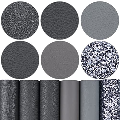Litchi 6 Pack 8x12 Inch Faux Leather Sheets for Bow Earring, Easy to Cut Vinyl Fabric for Cricut, Durable Fade Resistant Leatherette Without Smell, Dark Gray - color: Dark Gray