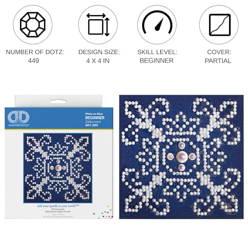 DIAMOND DOTZ White on Blue Pattern Diamond Painting for Adults with Gems