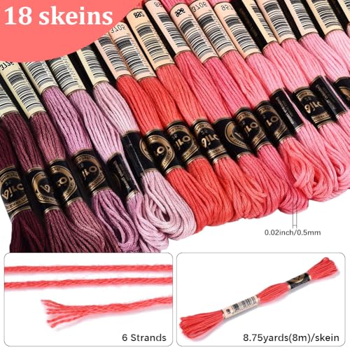 18 Skeins 157.5 Yards 6 Strands Pink Purple Bracelet String Threads Gradient Embroidery Floss Friendship Variegated Polyester Cross Stitch Thread Yarn Set for Jewelry Hand Sewing Knitting - color: Hot Pink Purple Color