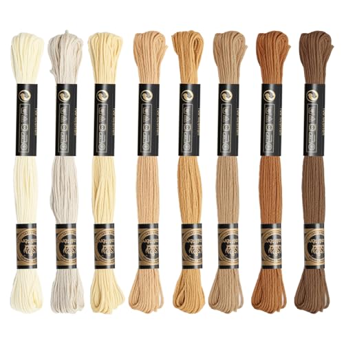 8 Skeins Cotton Embroidery Floss, Cross Stitch Thread Fiber Cotton of 8.75yds for Hand Embroidery DIY Creation and Friendship Bracelet String（Natural Color Mix） - color: Natural Color Mix