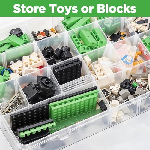 2 Pack 24 Grids Clear Plastic Bead Organizer Box, Fishing Tackle Box Compartment Organizer with Adjustable Dividers for Jewelry, Art Craft, Bead Storage Containers