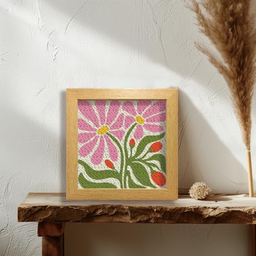 BEUNITONE Flower Beginners Punch Needle kit Handcraft Embroidery Starter Kits for Adults Punch Stitching Kit with Instruction, Threader, Needle and Square Punch Needle Frame for Wall Decor 9.4''x9.4'' - color: 01-Abstract Flowers