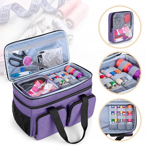 BAFASO Large Sewing Organizer Bag with an Individual Pouch, Purple - color: Purple