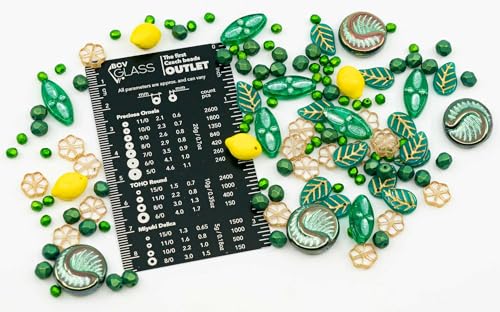 2.1oz (60g) of Focal Czech Glass Bead Mix with Lemon Shaped Beads, Seashel Beads and Leaf Beads, Emerald - color: Green Emerald Mix