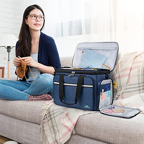 PAVILIA Large Knitting Yarn Storage Bag Crochet Organizer for Knitter, Navy - color: Heather Navy