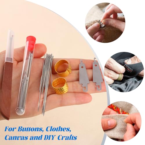 37Pcs Big Eye Steel Sewing Needles Kit, Stainless Steel Sewing Needles for Hand Sewing with Large Eye Needle Set, Sewing Kit Tools with Threader and Thimble for Mending Clothes and Repairs