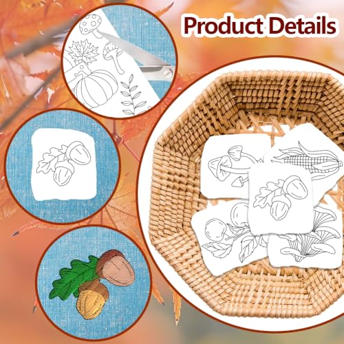 ORIGACH 4 Sheets Large Autumn Water Soluble Embroidery Stabilizers, Pumpkin Leaves & Mushroom Stick and Stitch Embroidery Paper Hand Sewing Stabilizers for Embroidery Beginners - color: Autumn Pumpkin Leaves & Mushroom