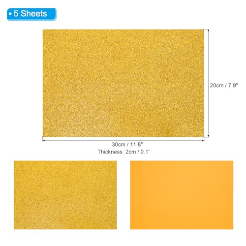 PATIKIL Yellow Shiny EVA Glitter Foam Sheet 11.8 x 7.9 Inch 2mm Thick Sparkle EVA Glitter Felt for Crafts DIY Project, 5 Pcs - color: Yellow