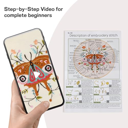 Beginner Butterfly Embroidery Kit for Adults, Pre-Printed with Video - color: Butterfly