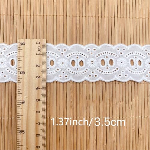 7Yards Cotton Lace Trim White Eyelet lace Ribbon Bowknot Embroidery Scalloped Lace for Sewing Crafts, Dress, Dolls/Pets Clothes (White B) - color: White B