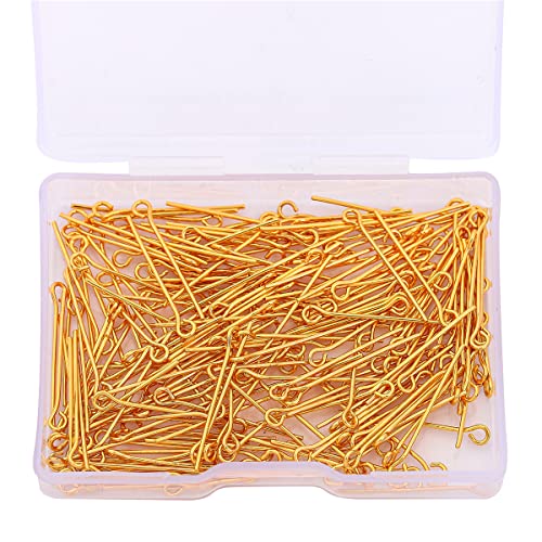 BEADIA 18K Gold Plated Open Eye Pins Non Tarnish 25mm 200pcs for Jewelry Making Findings - color: Open Eye Pins Gold, size: 25x0.7mm