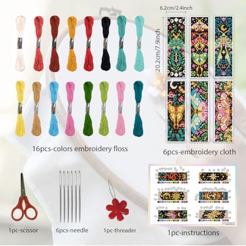 ORIGACH 6 Set Vivid Moths Cross Stitch Bookmark Kit for Beginner - style: Moths