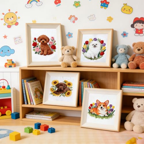 FEIYUENO 4 Set Teddy Cross Stitch Embroidery Kit for Adults Beginner (Dog2) - color: Dog-2