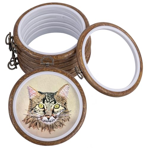 Framendino, 10 Pack Round Oval Embroidery Hoops 5.31 Inch Imitated Wood Display Frame Circle Cross Stitch Hoop Ring for Art Craft Sewing Hanging Ornaments - color: 5.31", size: 10 Pack