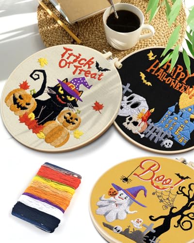 TINDTOP Halloween Embroidery Kit for Adult, Embroidery Stitch Practice kit - color: Halloween 3 Kits B