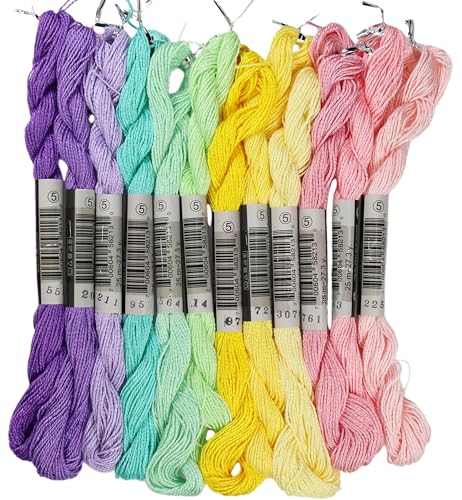 KCS 328 Yards(300 Meters) Mercerized Pearl Cotton Crochet Needlepoint Thread,Size 5, 12 skeins,Mixed Color 10 - color: 12color10, size: 12 skeins