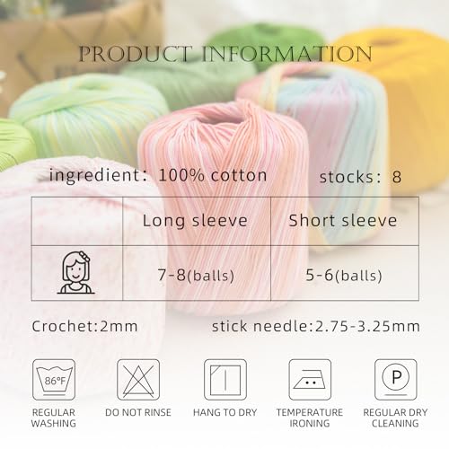 Franel Size 3 Crochet Thread, 8-Ply 100% Mercerized Cotton Yarn 2×40g, 2mm Hook for Hand Knitting & Crochet — Summer Tops, Vests, Doilies, Variegated Gradient Cake Thread (Colorful) - color: 43