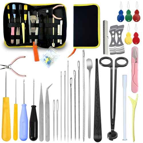 DIY Candle Making Supplies with Organizer Bag Mold Hook&Eye Punch Needle,Big Hole Long Needle Awl for Candle Making,Wick Trimmer& Dipper,Candle Tool Inserting Wick for Beginner - color: 31-pcs
