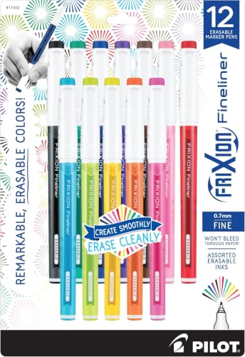PILOT FriXion Fineliner Erasable Marker Pens, Fine Point 0.5 mm, Pack of 12, Assorted Colors, Erasable Pens - Ideal for School, Journaling, & Office Writing (Pack of 12) - color: Vivid 12, size: 12 Count (Pack of 12)