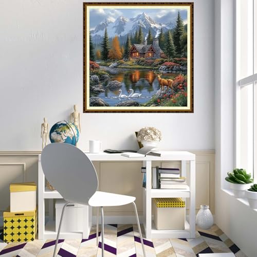 Redxing Counted Cross Stitch Kit for Beginners,Unprinted Needlepoint Kits for Beginners Cross Stitching Embroidery Kit 11CT Stitches kit-Home Scenery 18x18 inch - color: KitColors25