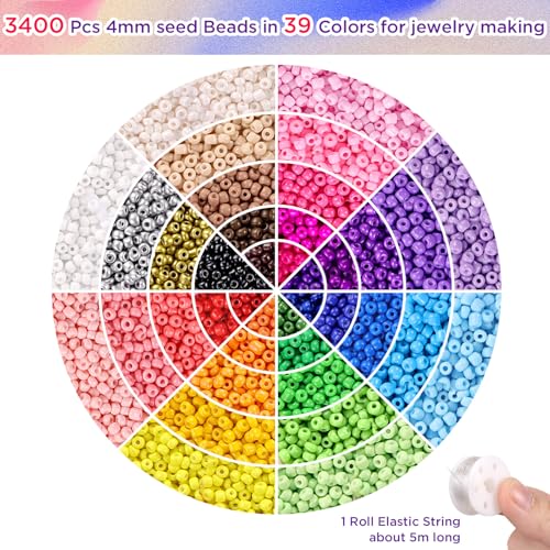 4mm Seed Beads for Jewelry Making, Small Beads for Bracelets Making Kit - color: Solid Color, size: 4mm
