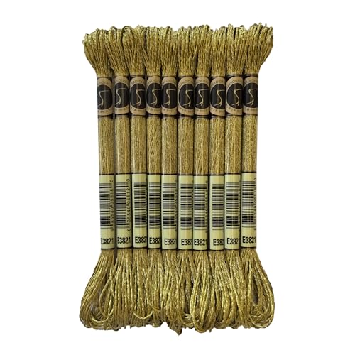 8 Meters 12 Strands Metallic Embroidery Floss Cross Stitch Needlework Thread, Metallic Gold, 10 Skeins - color: Metallic Gold