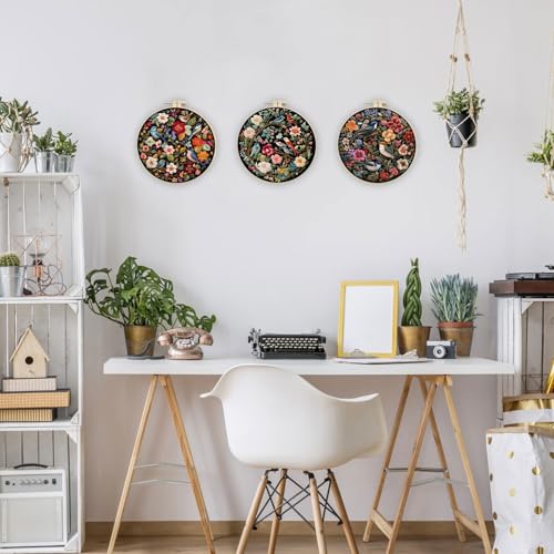 LB Red Floral Embroidery Kit for Beginners Adults, 3 Sets Hand Embroidery Starter Kit with Cute Bird Pattern and Instructions Stamped Cross Stitch Kits Include Embroidery Hoop Needles Threads Scissors - color: Red Blue