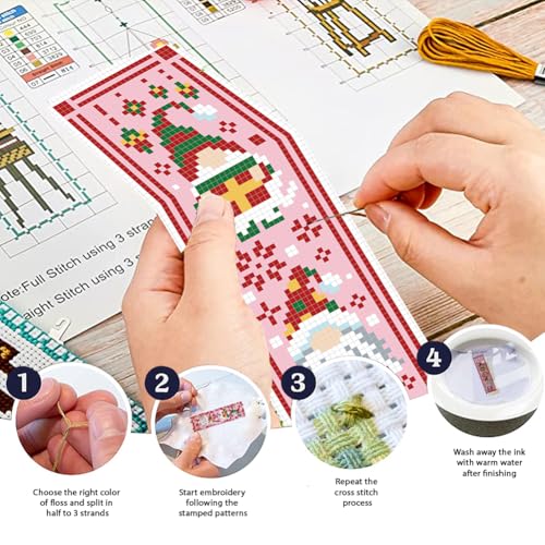 FREEBLOSS 6 Set Cross Stitch Bookmark Kit 8x2.4''11CT St. Patrick Gnome - style: Gnomes