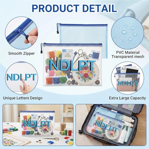 Sabary 2 Pcs Needlepoint Project Bag Clear Mesh Zipper Organizer, Blue - color: Blue