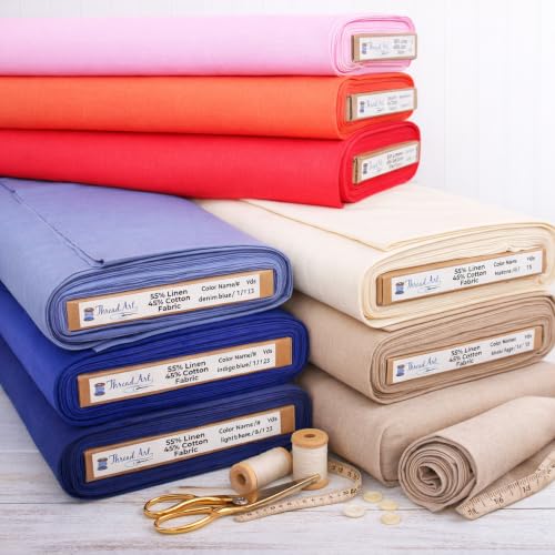 Threadart Natural Linen Fabric - 3 Yard Cut, 55" Wide - color: Natural, size: 3 YARDS