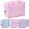 Sanwuta 3 Pcs Seersucker Makeup Bags, Pink, Light Blue, Purple - color: Pink, Light Blue, Purple