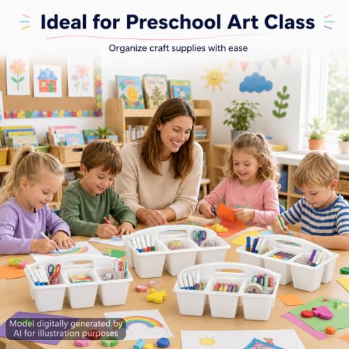 6 Pack Classroom Caddy with Handle, 6 Compartment (White) - color: White