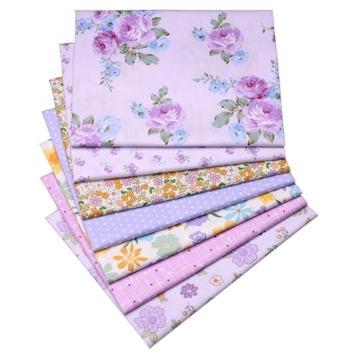 Purple Cotton Fabric Bundles, 7 pcs Precuts 15.7" x 19.7" - color: Purple Garden