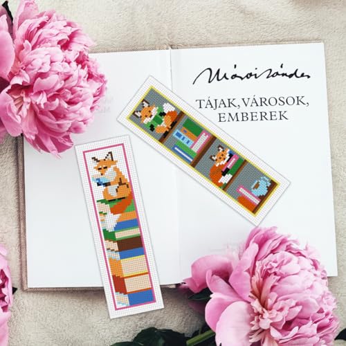 INFUNLY 6 Set Fox Reading Cross Stitch Bookmark Kit DIY Cross Stitch Kit 8"x2.4" Pre-Printed Books Stamped Embroidery Bookmark with Instructions for Beginners Book Lovers Gifts - style: Fox Reading