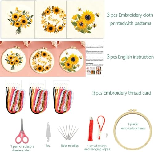 Zhenqing Cross Stitch Kit for Beginners, Flower Pattern and Butterfly Design, Stamped Embroidery Set (Flower Bee) - color: Flower Bee