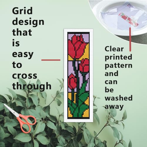 INFUNLY 6 Set Rose Window Cross Stitch Bookmark Kits for Beginners DIY Red Rose Embroidery Bookmark Kits with Instructions Flower Window Pre-Printed Bookmark Kit for Book Lovers Readers Women Gifts - style: Rose Window
