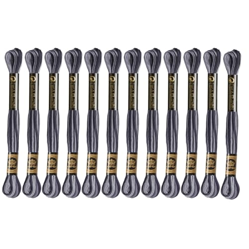 12 Skeins Embroidery Floss, Colorful Embroidery Floss 6 Strands Polyester Variegated Gradient Cross Stitch Thread for Sewing DIY Crafts, Gradient Black - color: Gradient Black