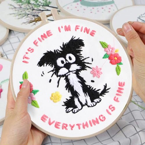 Louise Maelys Funny Dog Embroidery Kit for Beginners Floral Craft - color: funny dog