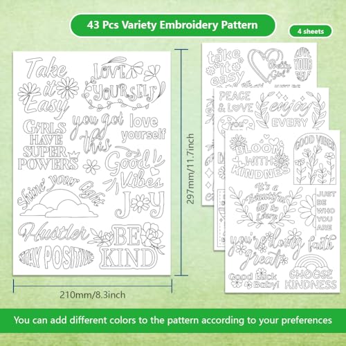 4 Sheets Water Soluble Embroidery Patterns Stabilizers, Embroidery Stick and Stitch Paper with Pre-Printed Incentive Phrases for Hand Sewing Lover Beginners - style: Incentive Phrases