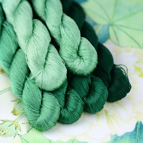 Natural Silk Thread – 6 Green Colors, 110m Each, Handmade Silk Embroidery Floss for Hand Embroidery, Cross-Stitch, Needlework Projects - color: 05