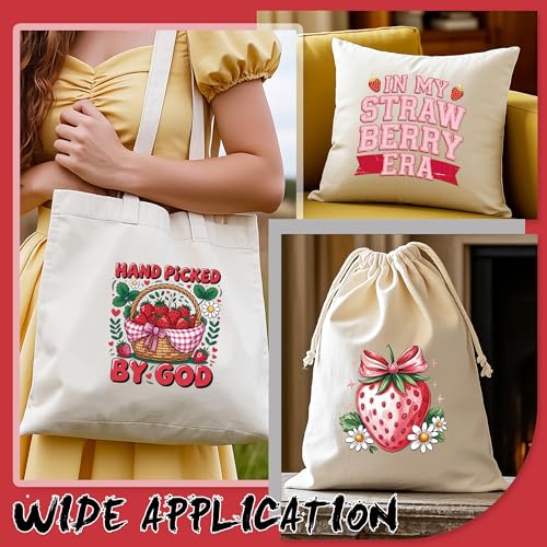 Dazoratix Strawberry Iron on Transfers - 20 Sheets Pink Coquettee Bow DTF Ready to Press Heat Patches Stickers Vinyl Decals for Girls Women T Shirts Clothes Pillow Bag DIY Crafts Appliques Decorations - style: Strawberry
