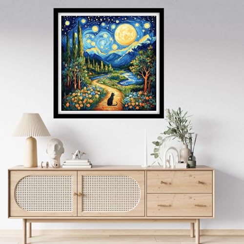 Fanxvivy Counted Cross Stitch Kits for Adults 11CT Unprinted Cross-Stitch Patterns Embroidery Kits Easy Cross Stitching Needlepoint Kits-Star Moon Garden Trail 18x18 inch - color: DIYcraft03