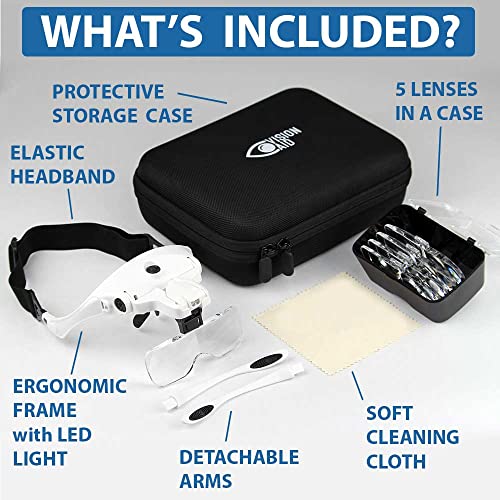 Vision Aid Magnifying Glasses with Light for Close Work, Illuminated Hands Free Headband Magnifier Goggles with Storage Case for Hobby Painting Reading Coin Watch Bead Jewelry… - style: 3 AAA Battery Powered (not included)