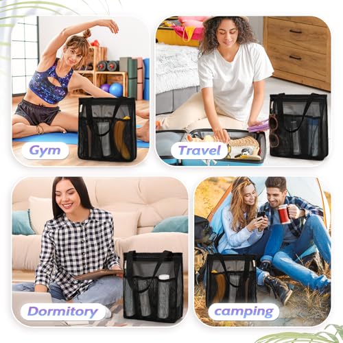 famichan Portable Mesh Shower Caddy, Gym Travel Camp Dorm Room Essentials for College Student Boy Girl, Bathroom Shower Bag - Black - color: Black