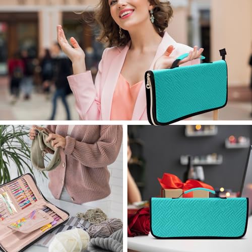 MYBAGZING Crochet Hook Case Organizer, Knitting Needle Case up to 14 Inches - color: Teal, size: 14 Inches